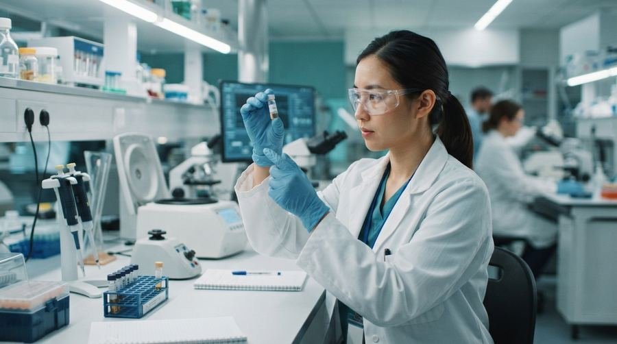 Lab technician processing routine bloodwork for preventive care