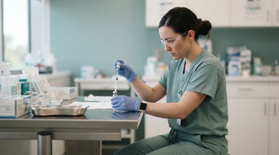 Nurse preparing a vaccination for a patient